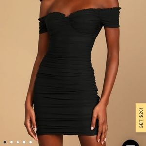 Wow Power Black Ruched Off-the-Shoulder Bodycon Mini Dress